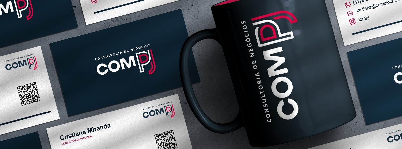 COMPJOTA Consultoria de Negócios: cartões de visita e caneca com a nova identidade visual